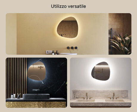 Specchio da bagno LED di forma irregolare 54x54cm su šaltu LED apšvietimu 7000K, šiltu apšvietimu 3000K arba neutraliu apšvietimu 4500K #2