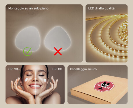 Specchio da bagno LED di forma irregolare 54x54cm su šaltu LED apšvietimu 7000K, šiltu apšvietimu 3000K arba neutraliu apšvietimu 4500K #5