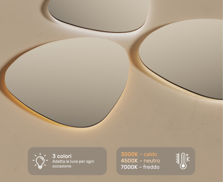Specchio da bagno LED di forma irregolare 74x74cm su šaltu LED apšvietimu 7000K, šiltu apšvietimu 3000K arba neutraliu apšvietimu 4500K #3