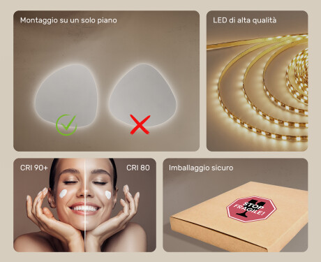 Specchio da bagno LED di forma irregolare 74x74cm su šaltu LED apšvietimu 7000K, šiltu apšvietimu 3000K arba neutraliu apšvietimu 4500K #5