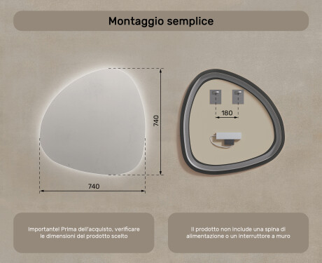 Specchio da bagno LED di forma irregolare 74x74cm su šaltu LED apšvietimu 7000K, šiltu apšvietimu 3000K arba neutraliu apšvietimu 4500K #7