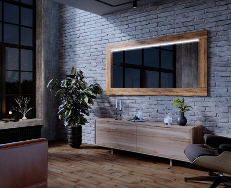 Specchio rettangolare con luce LED con cornice in legno L225