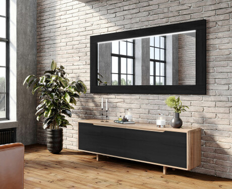 Specchio rettangolare con luce LED con cornice in legno L225 #9