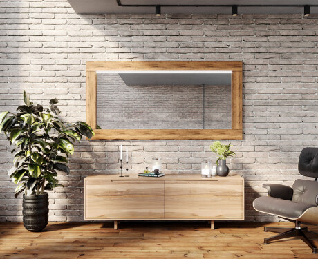Specchio rettangolare con luce LED con cornice in legno L225 #8