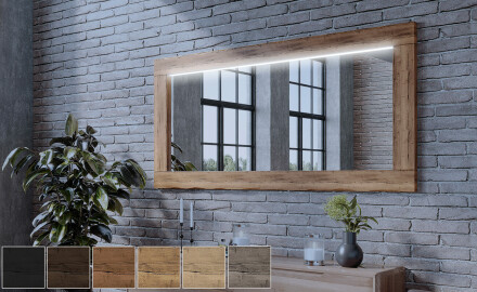 Specchio rettangolare con luce LED con cornice in legno L225