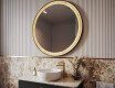 Specchio LED rotondo nero con cornice in legno