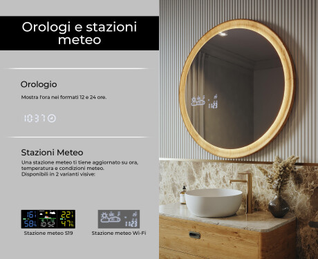 Specchio LED rotondo con cornice in quercia #6