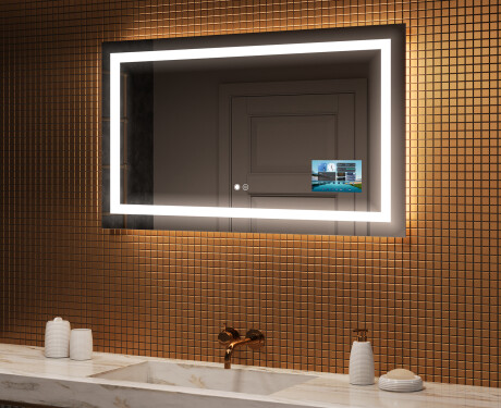 Specchio bagno retroilluminato LED L15 120x80cm - SmartScreen, DualColor, Tappetino riscaldante