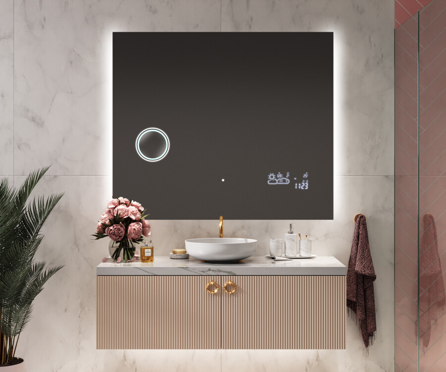 Specchio bagno dimmerabile retroilluminato con luce LED frontale 80x60cm, Specchio  da parete con pulsanti touch - Costway