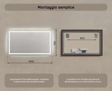 Specchio bagno retroilluminato LED 120x70cm su šaltu LED apšvietimu 7000K, šiltu apšvietimu 3000K arba neutraliu apšvietimu 4500K #7