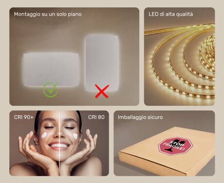 Specchio bagno retroilluminato LED 120x70cm su šaltu LED apšvietimu 7000K, šiltu apšvietimu 3000K arba neutraliu apšvietimu 4500K #5