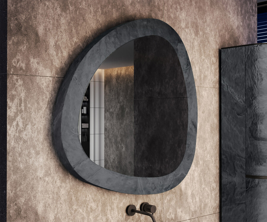 ULIKE Specchio Da Parete Irregolare Nero, Cornice In Legno, 61x91 Cm, Design Ondulato Per Bagno, Camera, Soggiorno
