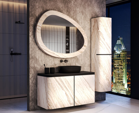 Specchio asimmetrico con texture in pietra L298
