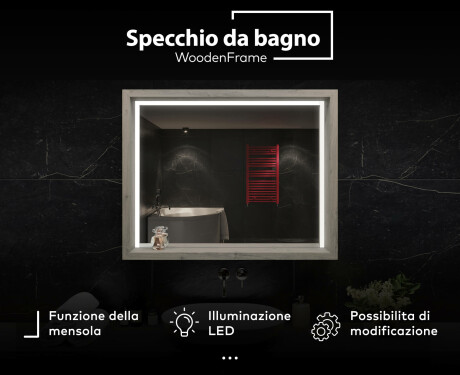 Specchio cornice legno con luci per bagno - WoodenFrame #2