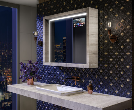 Specchio da bagno LED con cornice WoodenFrame nel colore Rovere Oslo