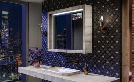 Specchio da bagno LED con cornice WoodenFrame nel colore Rovere Oslo