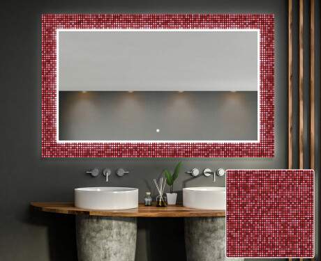 Decorativi specchio bagno da parete retroilluminato - Red Mosaic #1