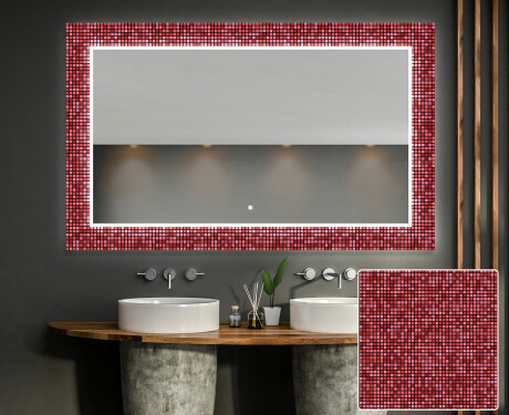 Decorativi specchio bagno da parete retroilluminato - Red Mosaic