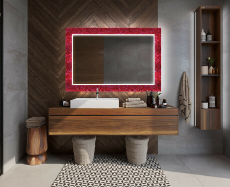 Decorativi specchio bagno da parete retroilluminato - Red Mosaic #12