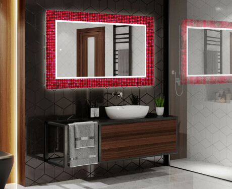 Decorativi specchio bagno da parete retroilluminato - Red Mosaic #2