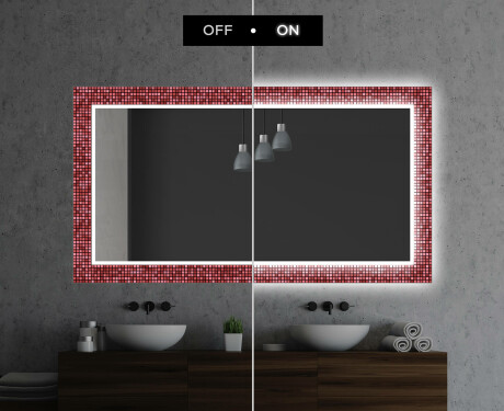 Decorativi specchio bagno da parete retroilluminato - Red Mosaic #7