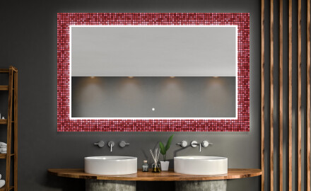 Decorativi specchio bagno da parete retroilluminato - Red Mosaic