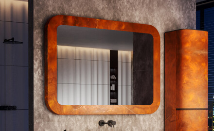 Specchio stondato con cornice in pietra L293