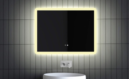Specchio Bagno Retroilluminato LED L59 80x60 Cm: Tappetino Riscaldante, Dualcolor, Interruttore Tattile
