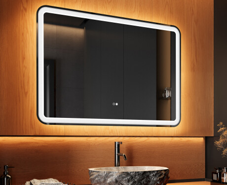 Specchio bagno retroilluminato LED 100x70cm con Dual color, Interruttore tattile, Tappetino riscaldante, Altoparlante Bluetooth - L141