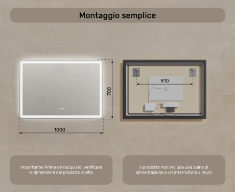 Specchio bagno retroilluminato LED 100x70cm con Dual color, Interruttore tattile, Tappetino riscaldante, Altoparlante Bluetooth - L141 #8