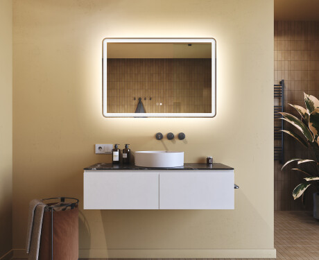 Specchio bagno retroilluminato LED 100x70cm con Dual color, Interruttore tattile, Tappetino riscaldante, Altoparlante Bluetooth - L141 #9