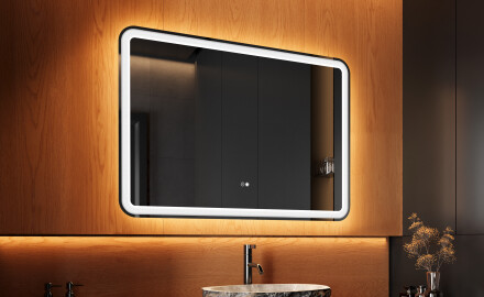 Specchio bagno retroilluminato LED 100x70cm con Dual color, Interruttore tattile, Tappetino riscaldante, Altoparlante Bluetooth - L141