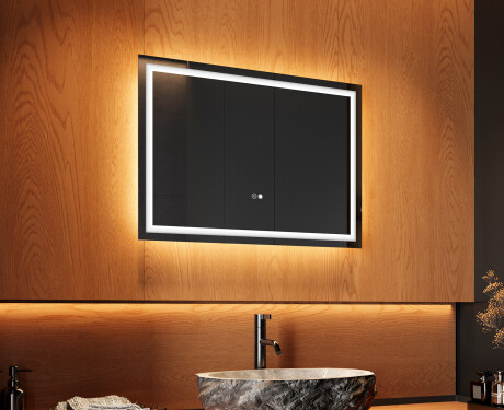 Specchio da parete moderno per bagno 70x50cm con luci, Dual color, Interruttore tattile, Tappetino riscaldante - L49