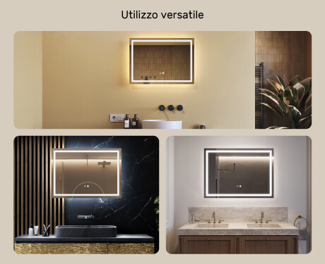 Specchio da parete moderno per bagno 70x50cm con luci, Dual color, Interruttore tattile, Tappetino riscaldante - L49 #2