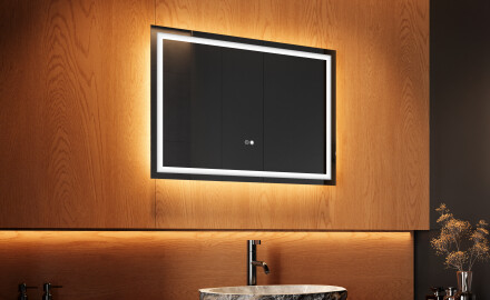 Specchio da parete moderno per bagno 70x50cm con luci, Dual color, Interruttore tattile, Tappetino riscaldante - L49