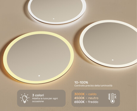 Specchio rotondo con luce LED per bagno 80cm con Dual color, Interruttore tattile #3