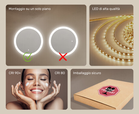Specchio rotondo con luce LED per bagno 80cm con Dual color, Interruttore tattile #5