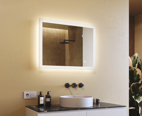 Specchiera rettangolare da bagno con luce LED 80x60cm con Dual color, Interruttore tattile