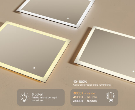 Specchiera rettangolare da bagno con luce LED 80x60cm con Dual color, Interruttore tattile #3