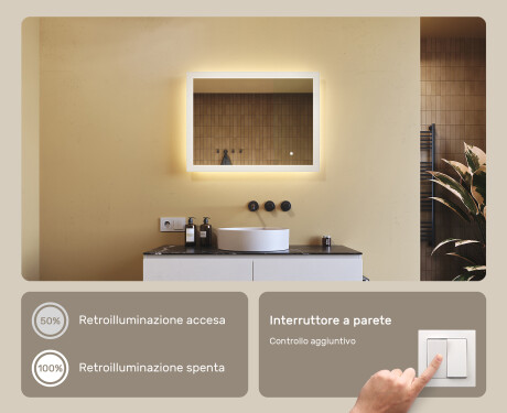 Specchiera rettangolare da bagno con luce LED 80x60cm con Dual color, Interruttore tattile #4