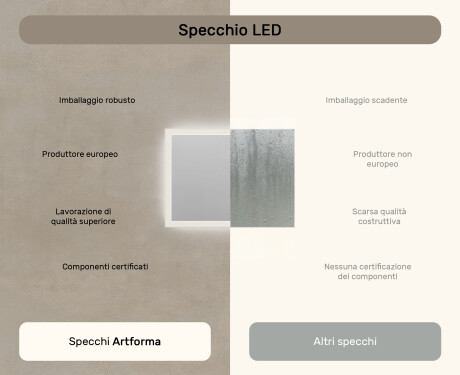 Specchiera rettangolare da bagno con luce LED 80x60cm con Dual color, Interruttore tattile #6