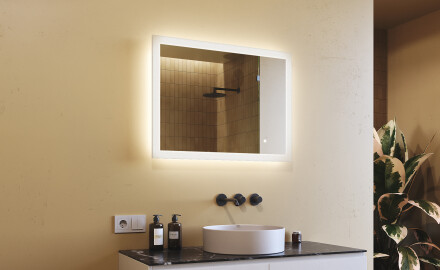 Specchiera rettangolare da bagno con luce LED 80x60cm con Dual color, Interruttore tattile