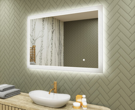 Specchio rettangolare da bagno retroilluminato LED 100x70cm con Dual color, Interruttore tattile