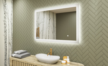 Specchio rettangolare da bagno retroilluminato LED 100x70cm con Dual color, Interruttore tattile