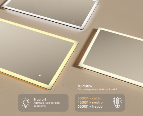 Specchio rettangolare da bagno con LED 120x70cm con Dual color, Interruttore tattile #3