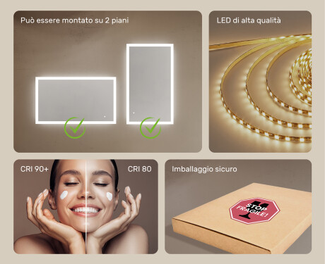 Specchio rettangolare da bagno con LED 120x70cm con Dual color, Interruttore tattile #5