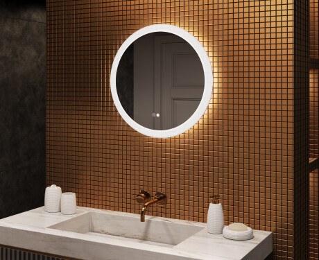 Specchio rotondo da bagno retroilluminato LED 60cm con Dual color, Interruttore tattile, Tappetino riscaldante