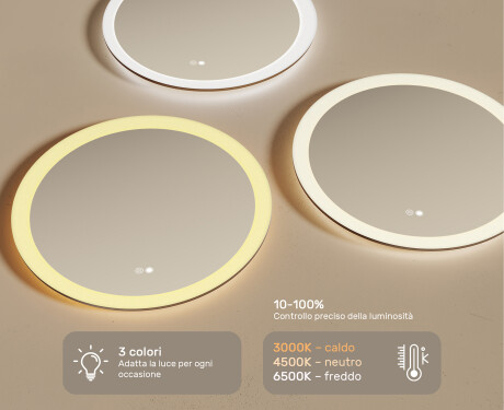 Specchio rotondo da bagno retroilluminato LED 60cm con Dual color, Interruttore tattile, Tappetino riscaldante #3