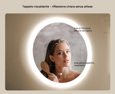 Specchio rotondo da bagno retroilluminato LED 60cm con Dual color, Interruttore tattile, Tappetino riscaldante #5