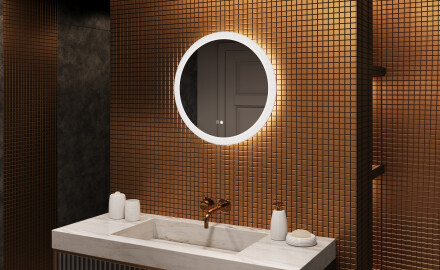 Specchio rotondo da bagno retroilluminato LED 60cm con Dual color, Interruttore tattile, Tappetino riscaldante